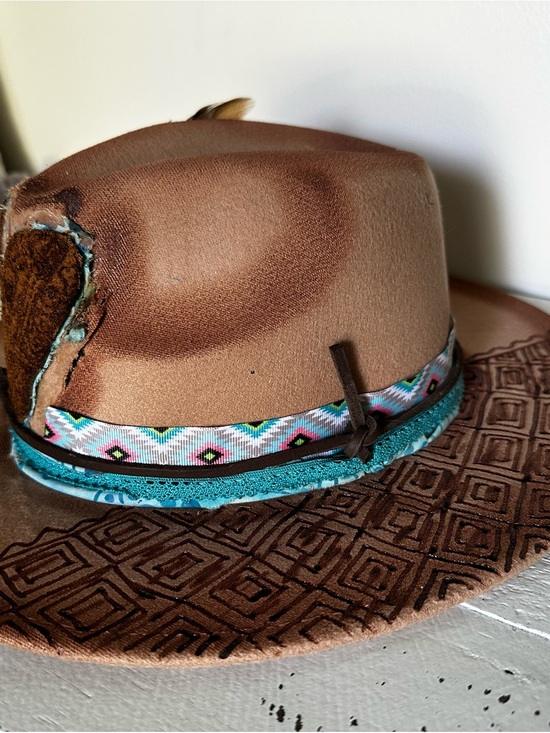 Custom Brown Felt Western Hat with Turquoise Trim main image 5